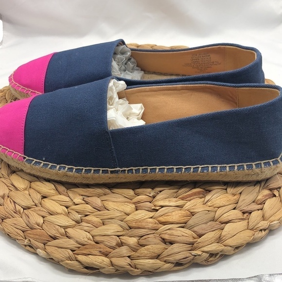 J. Crew Navy and Pink Cap Toe Rope Soled Canvas Espadrilles Size 9.5 - Picture 5 of 9